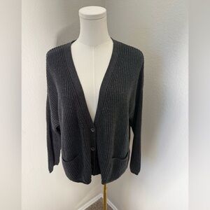 Standard Style Gray Ribbed Knit Cardigan – Size Small